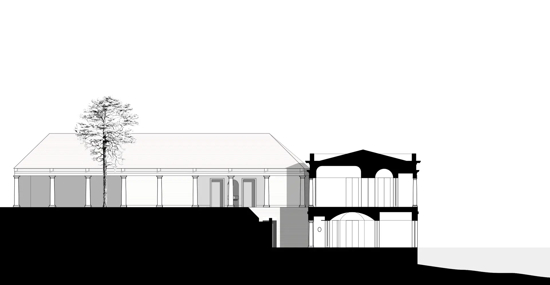 Cross section through loggia and study